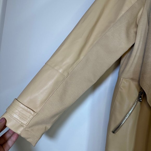 Drape Front Faux Leather & Suede Lightweight Coat - L - Picture 7 of 13